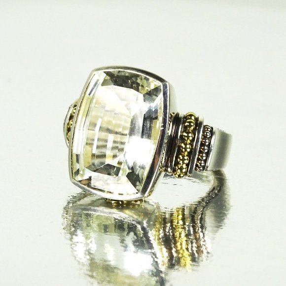Sterling Silver 18K Yellow Gold White Topaz Ring Size 7 - Picture 5 of 11